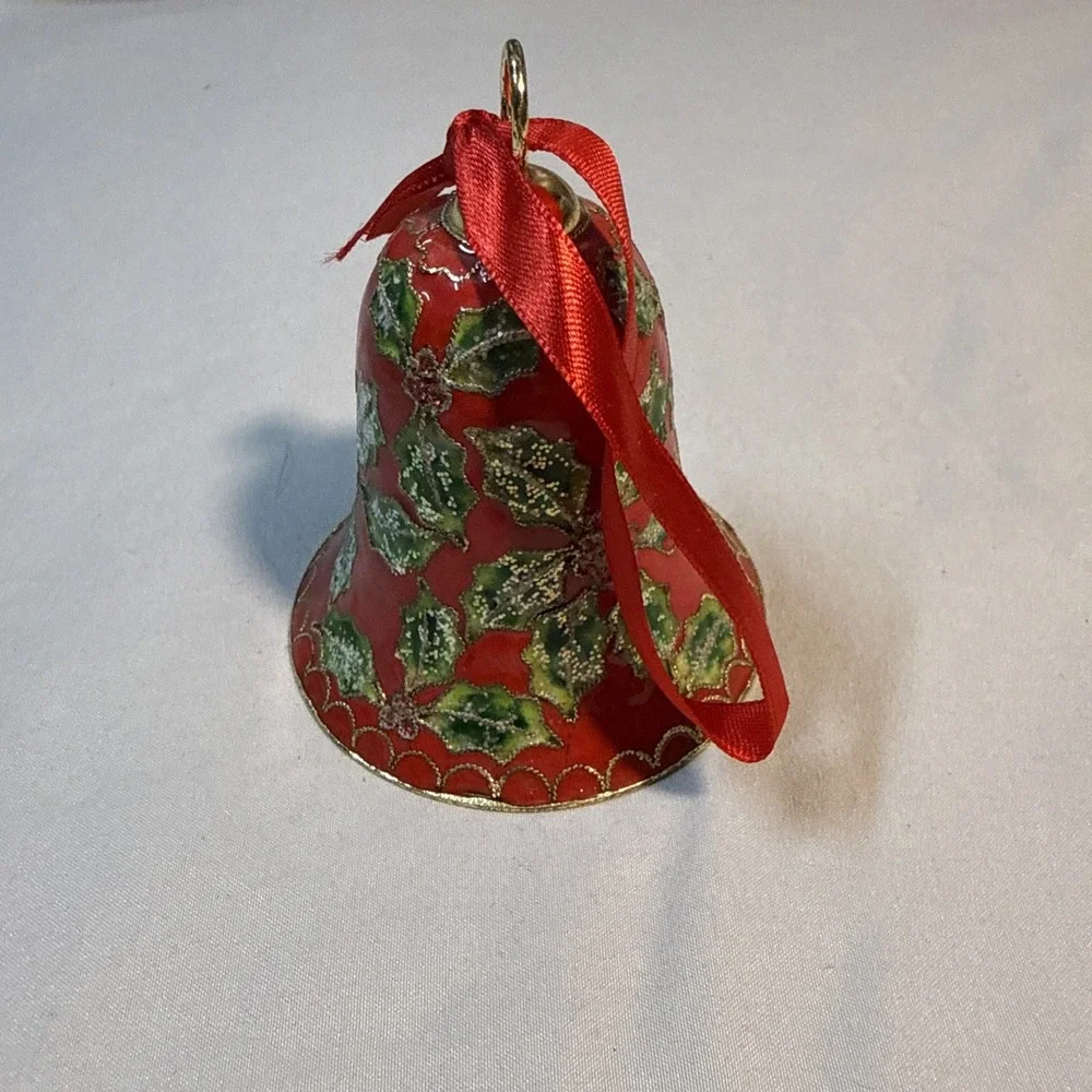 Vintage Arora Craycombe Trinkets Red Christmas Bell Enamel Cloisonne Ornament